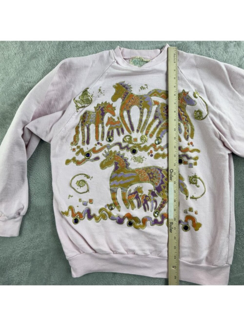 Vintage Swiss Club Sweatshirt Womens XL Pink Horse Western Glitter Jewels 80s - Picture 15 of 16